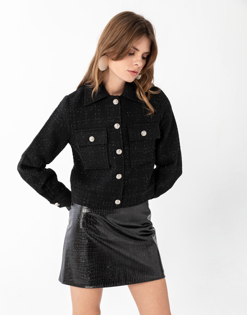 Black Glitter Bomber Jacket Siyah Simli Bomber Ceket - Image 1