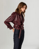 Bordo Crocodile Suni Deri Ceket - Görsel 4