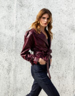 Bordo Crocodile Suni Deri Ceket