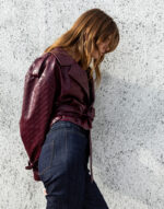 Bordo Crocodile Suni Deri Ceket - Görsel 3